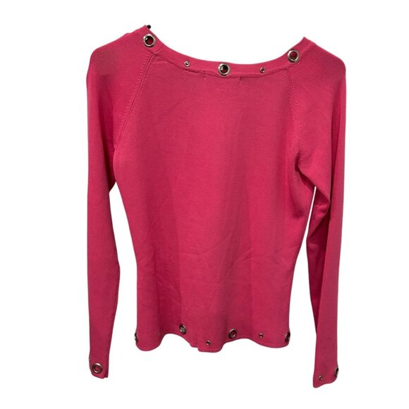 Knit Chic Womens Pink Grommet-Detail Long Sleeve Top Size Small - Picture 2 of 8
